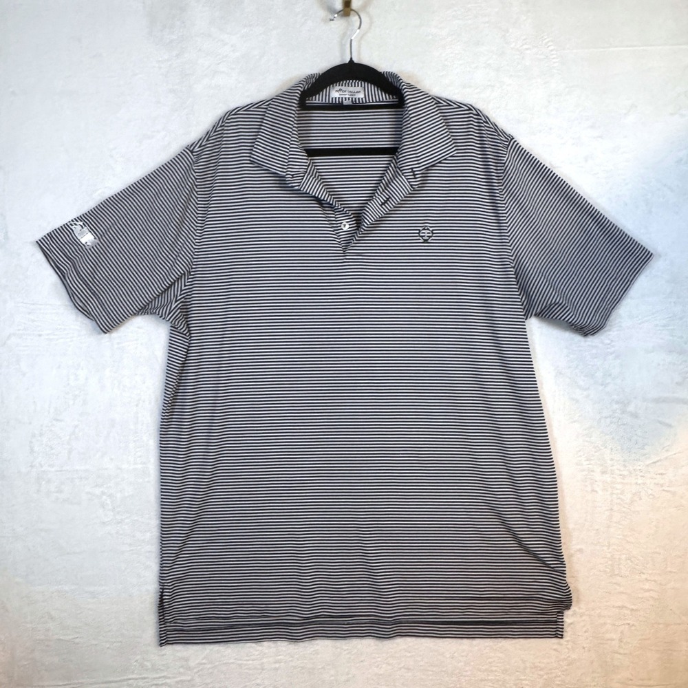 Peter Millar Polo Shirt Summer Comfort Striped XL Navy Blue Mens LOGO ON SLEEVE